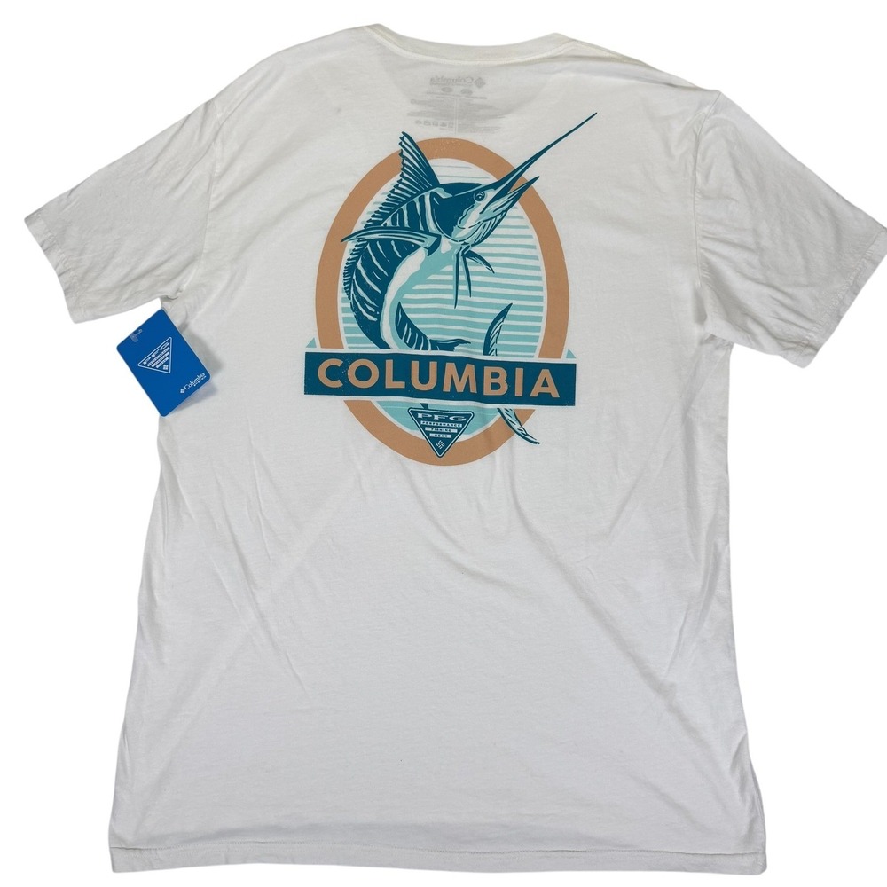 Columbia PFG Fishing T-Shirt Marlin Graphic White Mens L NWT